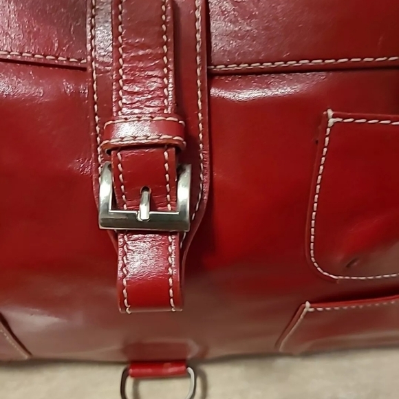 Hype Vintage Red Leather Double Strapped Accordion Style  Hand/Shoulder Bag EUC - Picture 7 of 16